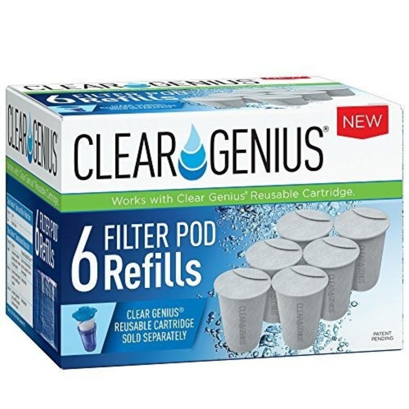 Clear Genius Filter Pod Refills (Pack-6) SR-6 | Water Filter Refill Pods for Reusable Cartridge | Sustainable Replacement Water Filters | Each Pod Lasts 2 Months, 40 Gallons BPA-Free - Image 1